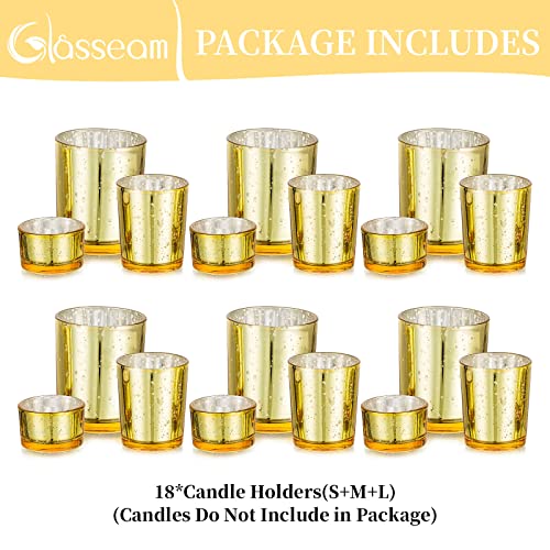 Mercury Glass Votive Candle Holders, 18Pcs Gold Small Unity Glitter Tealight Holder Bulk Set Vintage Wedding Reception Table Centerpiece For Tea Lights Advent Christmas Halloween Fireplace Decor #TOP5