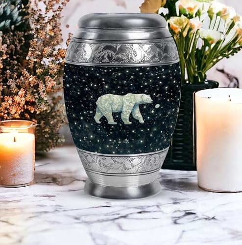 Image of Polar Bear Decorative Urn for Mom & Dad - Decorative Urns for Male & Female - Funeral Urns - Cremation Urns for Men - Ashes Urns Human Remains - 1 Large & 4 Small - Funeral Urns for Ashes