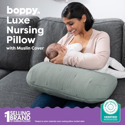 Image of Boppy Nursing Pillow, Cotton Muslin Ergonomic Breastfeeding Support Pillow