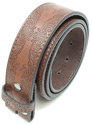BC Belts Leather Belt Strap with Tooled Western Floral Leaf Embossed Pattern 1.5" Wide with Snaps3