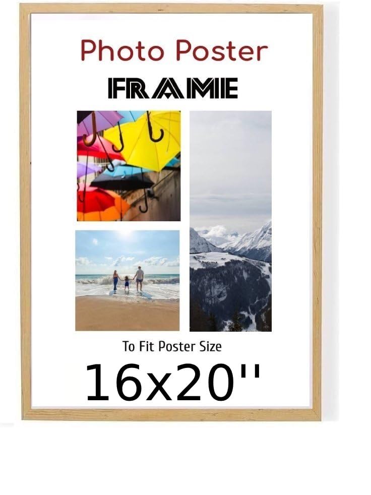 Pine 16x 20 Inch Poster Frames - 16 x 20 Inch Frame- Large MDF Wooden Frames 16x20'' - Both Ways Wall Hanging Wall Gallery Living Room Picture Frame With Shatterproof Perspex Sheets