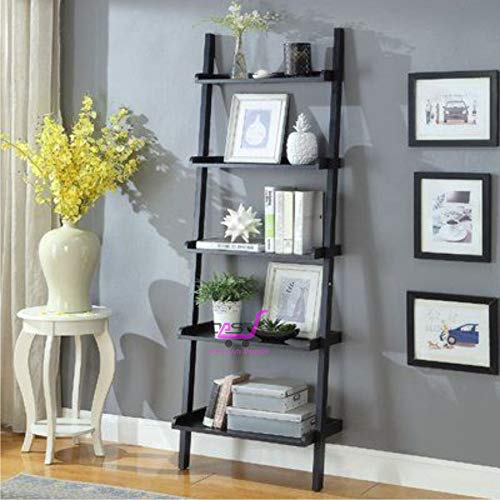 Dream Arts Engineered Wood Shoppee Ladder Shape 5 Tier Designer Book Case Wall Shelf Home Decoration for Living Room (Black)-image-13