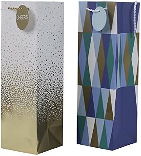 Hallmark Wine Bottle Gift Bags, Cheers and Geometric (Pack of 2) for Thanksgiving