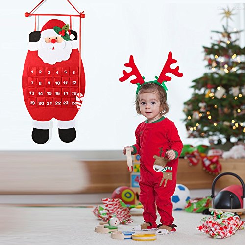 D-FantiX 3D Santa a Tissu Le Calendriers de l'Avent, Compte À Rebours pour Les Calendriers pour Noël, Décorer la Maison, Rouge et Blanc – Image 3