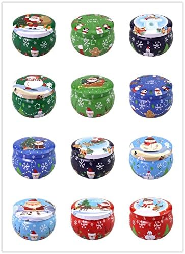Christmas Scented Candle Tin Jar Portable Travel Soy Wax Plant Essential Oil Candle Gift Box Suit with Fragrance Home Decoration (Mixed Color,20pcs)