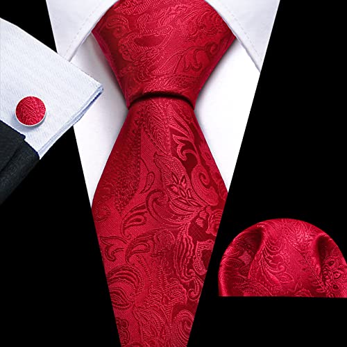 Image of Barry.Wang Paisley Tie Fashion Set Hanky Cufflinks Neckties for Men Woven Silk
