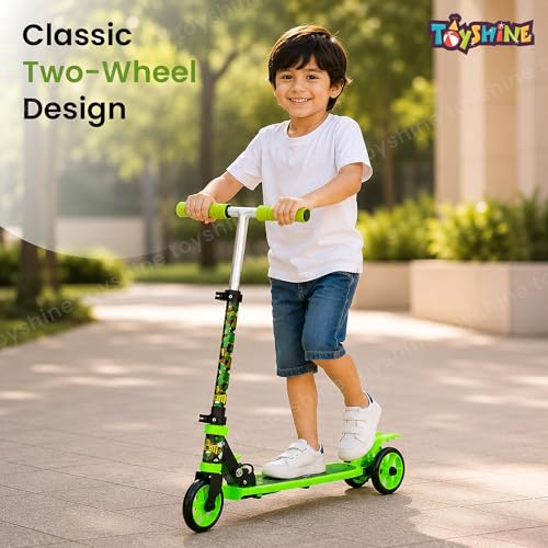Image of Toyshine 3 Wheel Street Rider Runner Scooter with Anti Slip ABS Base Aluminium Structure Height Adjustable Handlebar Max Load 50kg for Boys and Girls Ages 4 and Above - Green