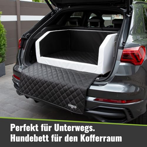Hundebox Auto Kofferraumschutz Hund mit ladekantenschutz Kofferraum【Mit Tasche】 Kofferraum schutzmatte herausnehmbar - Hunde Autositz Wasserabweisend, hundetransportbox 90x55x38cm Weiß/Schwarz