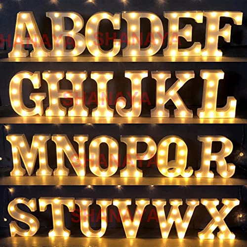 SHANAYA Alphabet LED Letter Lights Number Light Decorative Birthday Wedding Party Home Decor Light Up Plastic English Letters Standing Hanging A-Z for Party Wedding Festival (H) 1