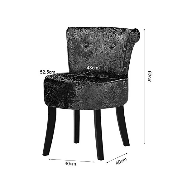 Padded Dressing Table Stool, Vanity Chair with Rubber Black Wood Legs Comfortable Makeup Stool Dressing Chair Fabric Dressing Table Chair With High Back,Makeup Vanity Stool For Guest Room Hall 48*52.5*62CM - Image 3