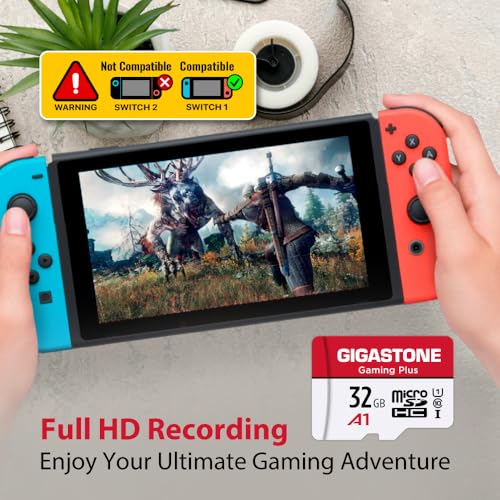 Image of 【for Switch 1 Only】 GIGASTONE 32GB Micro SD Card 2-Pack, Gaming Plus, MicroSDHC Memory Card for Nintendo-Switch 1, Full HD Video Recording, UHS-I U1 A1 Class 10, up to 90MB /s, with SD Adapter