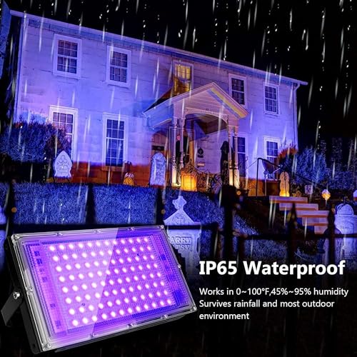 CREATESTAR UV Schwarzlicht Strahler 100W, LED Schwarzlichtlampe IP65 Wasserdicht UV Fluter mit Stecker, Flutlicht für Glow Party, Bar, Disco, Blacklight Party (1 Stück)