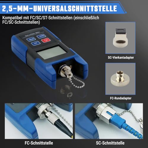 Glasfaser-Leistungsmesser, Optischer Leistungsmesser Glasfaserkabel-Tester, -70-+10dbm Optisches Eistungsmesser Faser Optisches Kabel Tester, Arbeitswellenlänge 850-1625nm