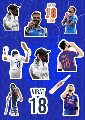 Image of Virat Kohli Stickers 25 Pcs - Cricket King Kohli Waterproof Vinyl Stickers for Laptop, Mobile, Bike, Helmet, Bottle, Car | Cricket Fan Gift Collection, Virat