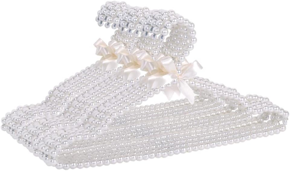 QTMY 10 Pack White Pearl Bow Clothes Hanger for Bride Wedding Dress,Shirt Bra Clothing Hangers (10 Pack)