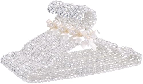 Miniatura 4 de QTMY Paquete de 5 perchas de ropa con lazo de perlas blancas para vestido de novia, ropa para camisa, brasier (5 unidades)