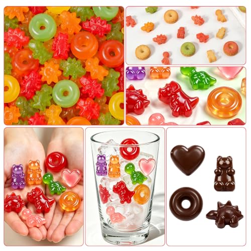 Image of Gummy Bear Molds Silicone Mini Size, Non-stick Chocolate Candy Gummy Mold with 2 Droppers Including Dinosaur, Bear, Hearts and Donut Shape 201 Cavities