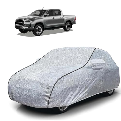 Image of Sulfar 100% Waterproof Car Body Cover Compatible with Mirror for Toyota Hilux (Triple Stitched, Full Bottom Elastic, Magic Silver with Black Piping)