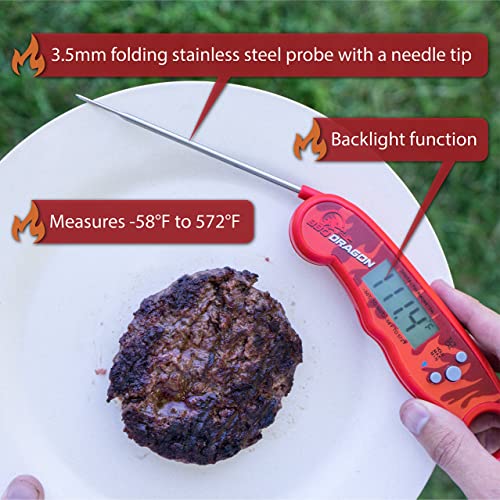 Bbq Dragon Digital Meat Thermometer With Probe - Instant Read Food Thermometer For Cooking, Baking, Liquids, Candy - Waterproof Digital Thermometer For Meat - Bbq Meat Thermometer For Grilling #TOP1