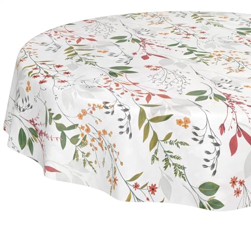Nappe en Toile cirée Lavable, Facile d'entretien, imperméable, Effet Lotus, pour Table de Jardin, Naturelle, Ronde, 140 cm, Bord coupé