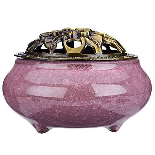 Mistho Ceramic Incense Burner With Copper Lid With Metal Incense Holder For Sandalwood Incense, Palo Santo, Sage Cone And Frankincense(Violet) #TOP2