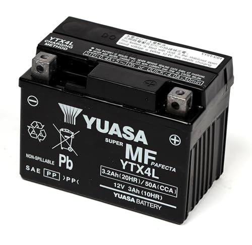 Yuasa YTX4L 12V 50 CCA Batería AGM VRLA para moto de alto rendimiento y libre de mantenimiento