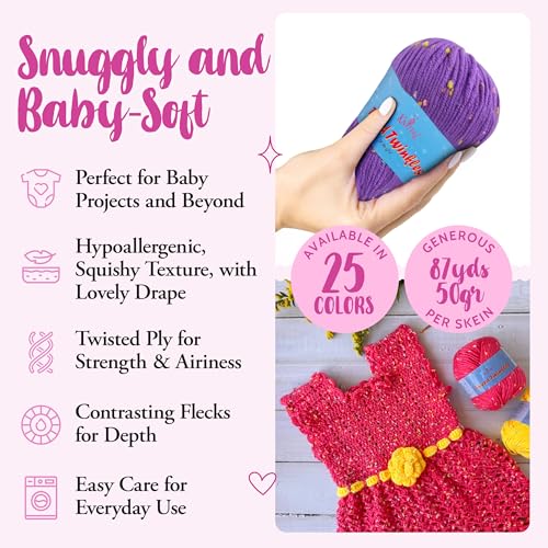 Tweed Twinkles Soft Baby Yarn for Crocheting, 8-Pack (696Yds / 400G), Free Patterns - Acrylic Baby Blanket Knitting Yarn with Flecks - Size 3 DK Light Worsted Weight - Neutral Pack by KnitPal - Image 2