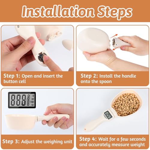 Digitaler Messlöffel, 800g/1g Löffelwaage Digital mit LCD Anzeige und ein Hängeseil Messlöffelwaage Hundefutter Messbecher mit Waage Küchenwaage für Gewürze/Vertrieb von Tierfutter Messschaufel
