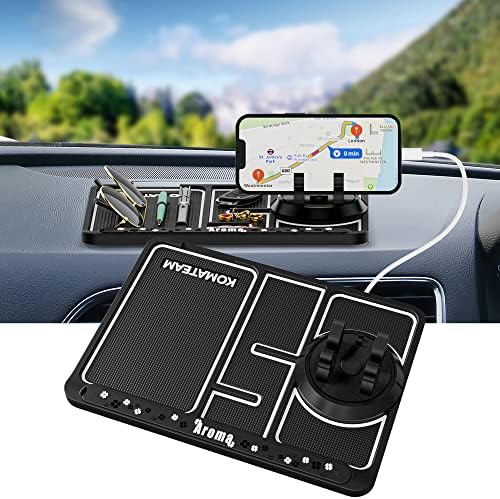 Non-Slip Dashboard Phone Pad, [2022 Sticky Upgraded Version]Anti Slip Dash Mat with 360° Rotatable Car Phone Holder, Washable Luminous Dashboard Accessory for Sunglasses, Dash Cam, GPS, Key, and Coins