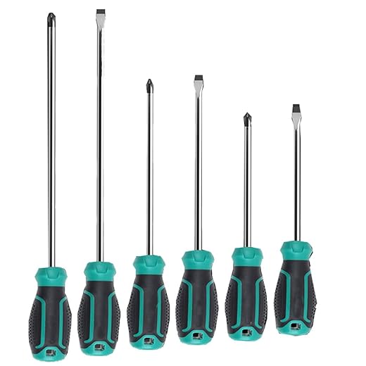 6 Pcs Magnetic Flat Slotted Phillips Screwdriver With Ergonomic Soft Comfortable Non-Slip Handle Screwdrivers Set Cushion Grip Screwdriver Repair Tool Set Black Green Handle