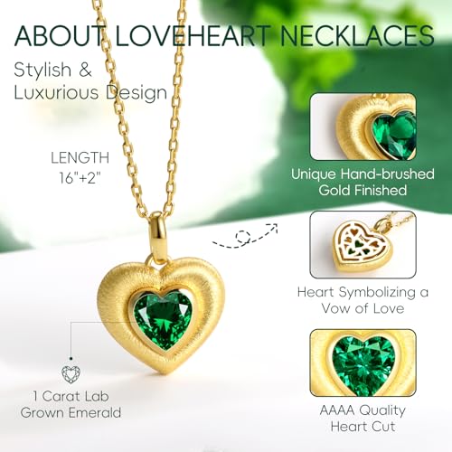 LEONIDS Dainty 14K Gold Love Heart Necklaces for Women | 1Carat Lab-Grown Emerald Heart Pendant with Hairline Detailing | 925 Sterling Silver Jewelry Gifts for Birthday4