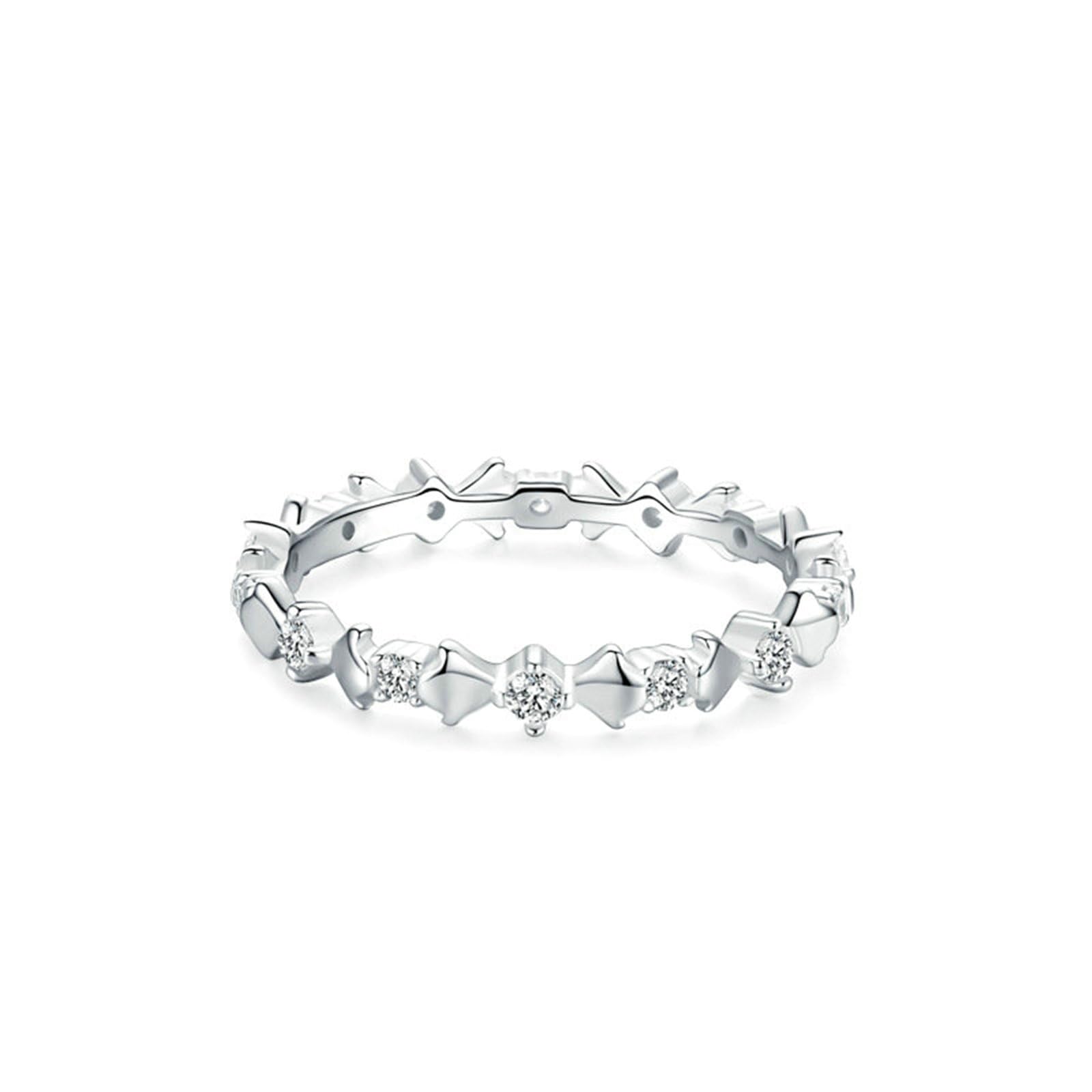 Anillo para mujer de oro blanco, anillos de compromiso, oro real eternidad con moissanite, elegante anillo de matrimonio para mujeres
