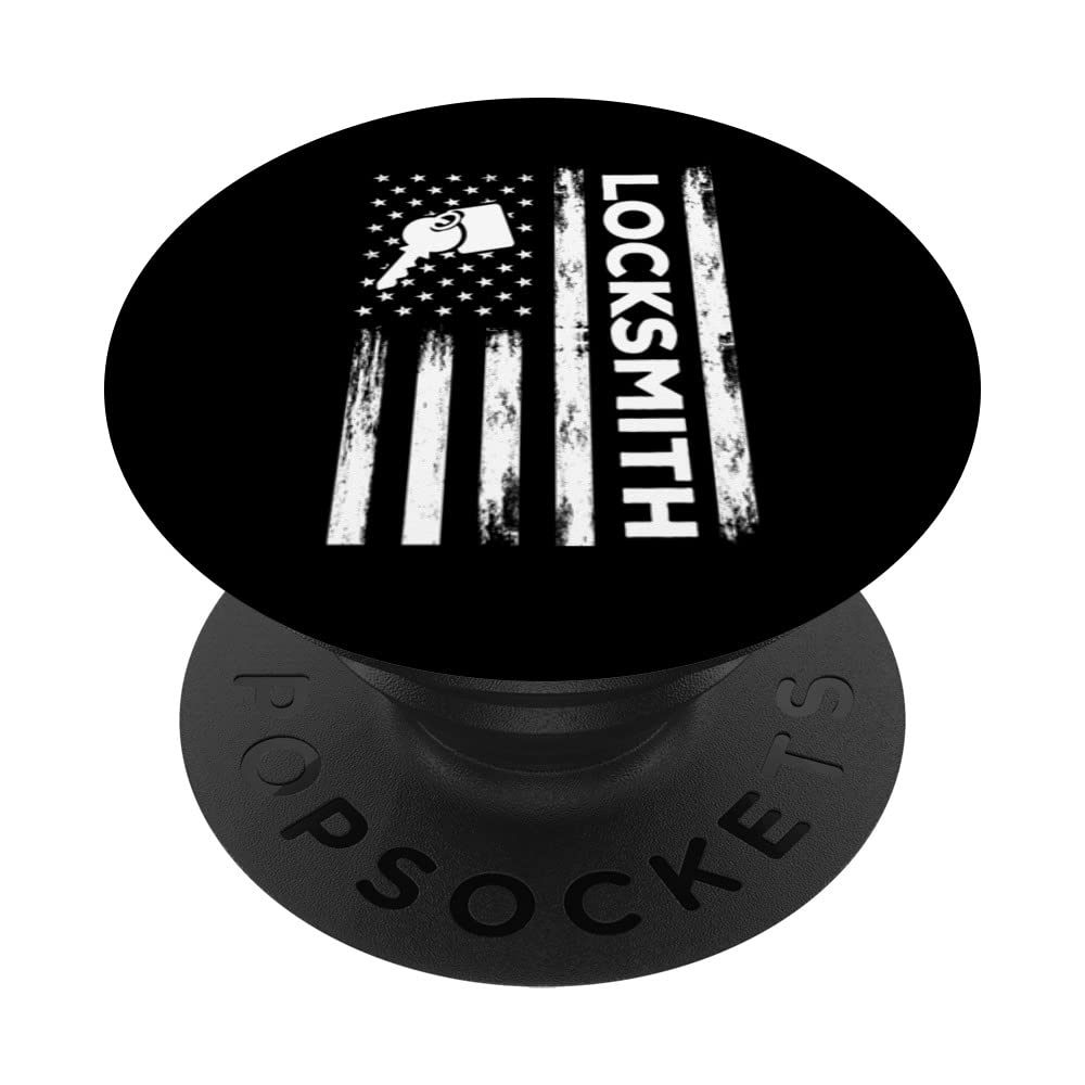 American Locksmith USA Flag Locksmithing PopSockets Swappable PopGrip, Black