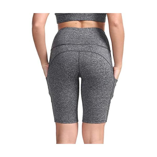TYUIO High Waist Gym Fitness Running Shorts Above Knee Pockets for Yoga Workout Bike Grey XL