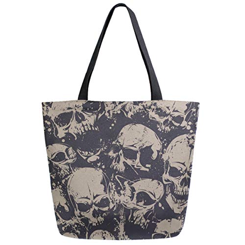 ZzWwR Chic Vintage Skulls Large Canvas Shoulder Tote Top Handle Bag for Gym