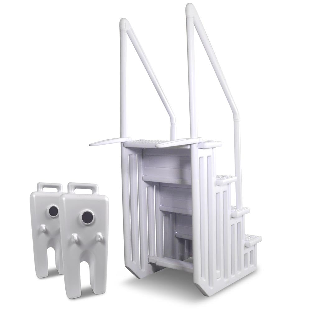 Schwimmbadleiter Easy Entry Synthetic 4-stufig - Kunststofftreppe mit 2 Gewichten - Variable Beckentiefe 122 bis 137 cm - Für eingelassene Pools - Bis 110 kg