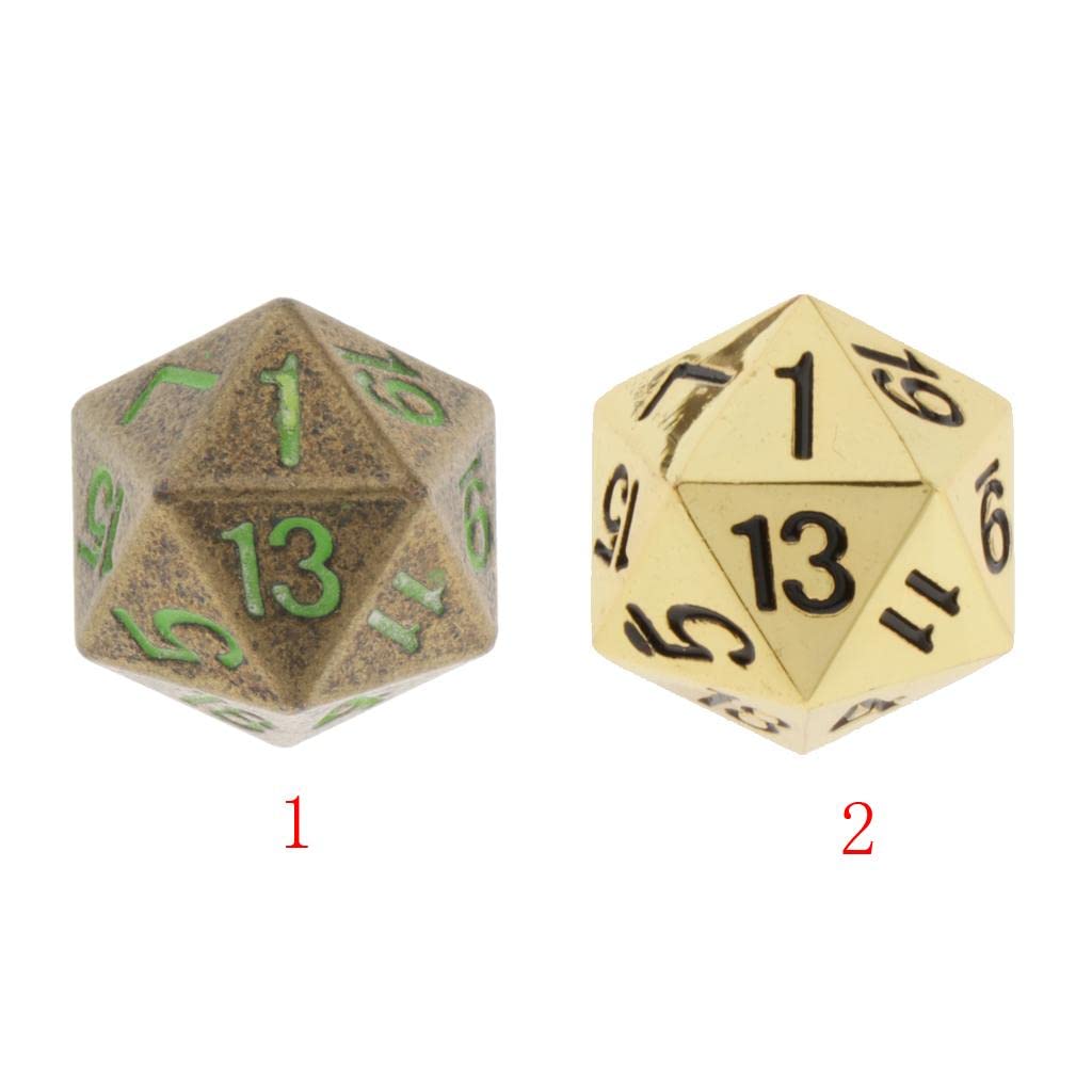 Juego de 5 dados poliédricos de metal sólido D20 para juegos de rol D&D de 20 caras, bronce