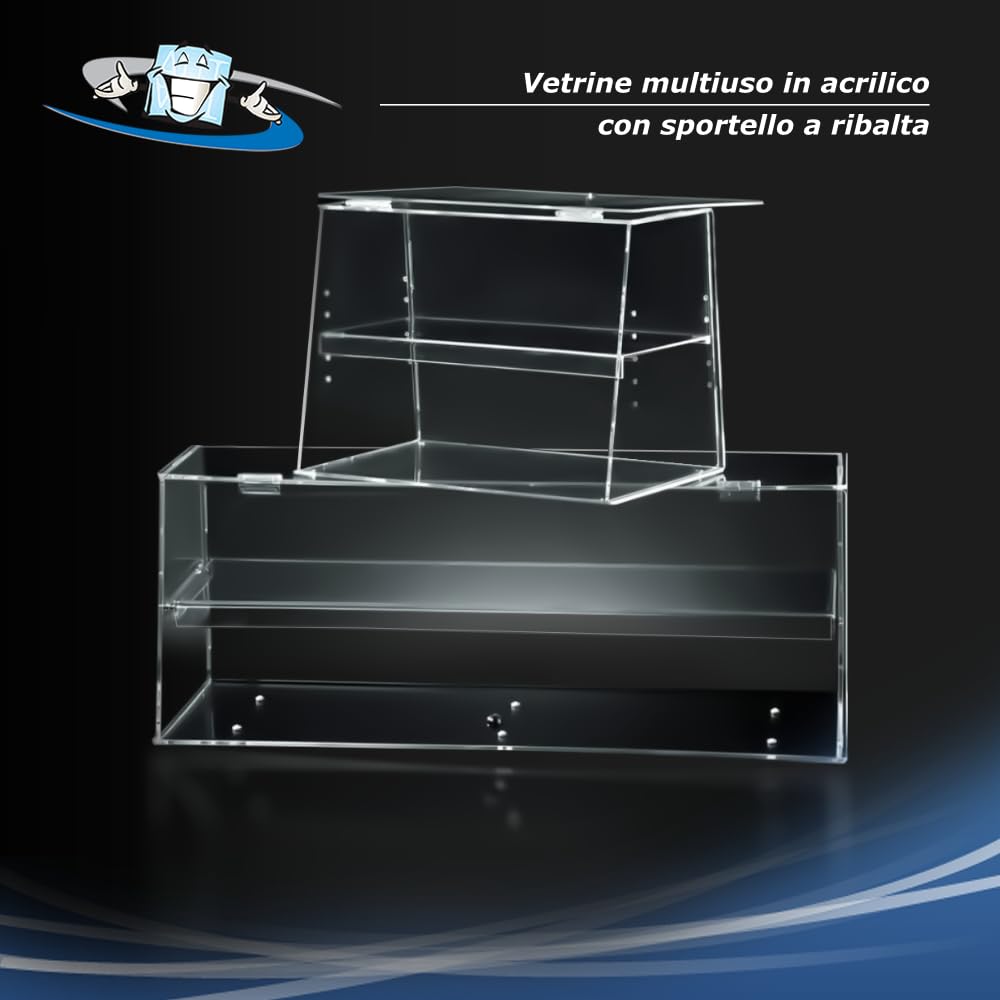 Vetrina Espositiva per Alimenti in plexiglass Trasparente – Espositore da Banco Multiuso con o Senza Sportello – Parafiato Igienico – Vari Modelli e Misure Disponibili