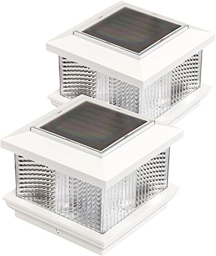 GreenLighting 2 Pack Studio Solar LED Studio Post Cap Light for 4 x 4 Vinyl Posts w/Wood Post Adapter (White)