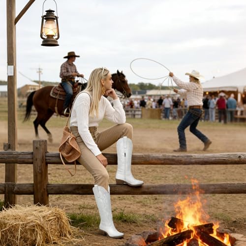Image of Cowboy Boots for Women, Cowgirl Boots with Embroidered and Chunky Heel, Ideal for Daily Wear and Country Fashion