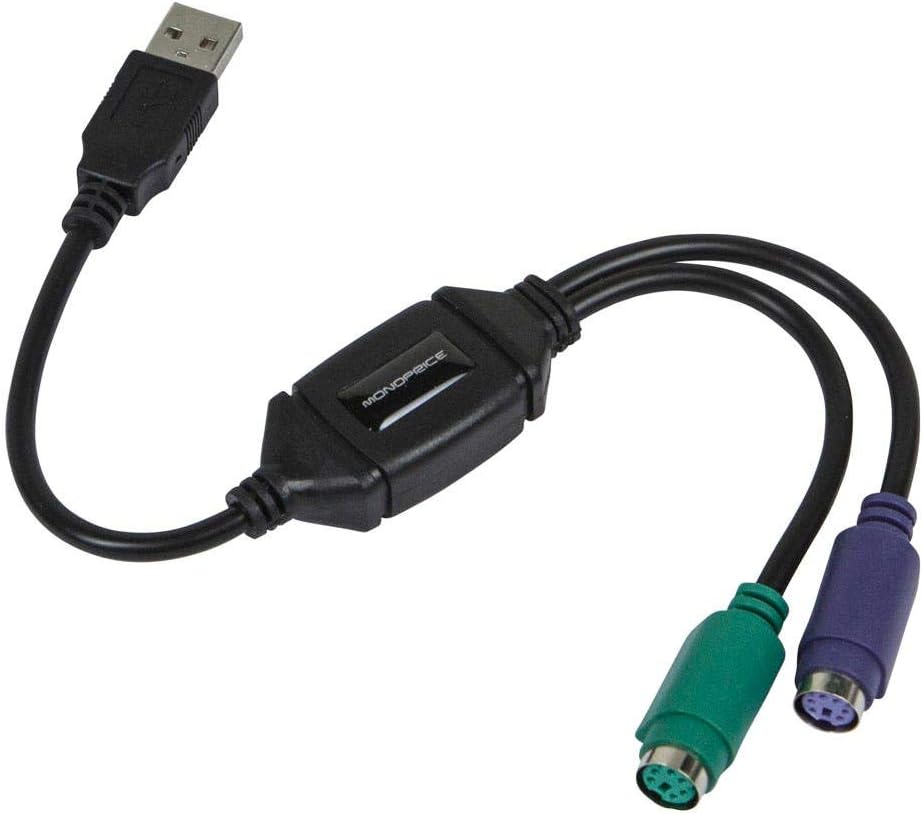 Monoprice PS/2 Keyboard/Mouse to USB Converter Adapter, Black