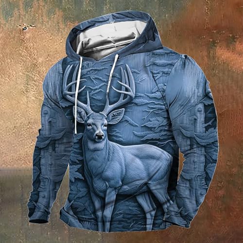 Men's Retro Outdoor 3D Engraved Deer Hunting Print Hooded Sweatshirt Animal 3D Printed Hoodies Casual Pullover Shirt2