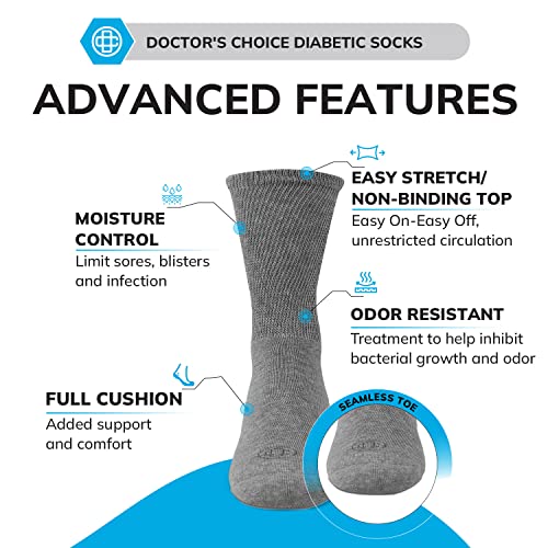 Doctor's Choice Diabetic Socks For Men, Seamless Crew Socks With Non-Binding Top, Provides Extra Comfort For Gout, 4-Pairs, Grey, Large, Size 10-13 #TOP1
