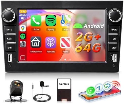 4 Core+64G for Opel Vauxhall Corsa Astra Vivaro Zafira Car Radio Stereo with Wireless Carplay Android Auto GPS WiFi, Hodozzy 7" IPS Touchscreen Radio Bluetooth FM/RDS EQ USB Type-C SWC Reverse Camera