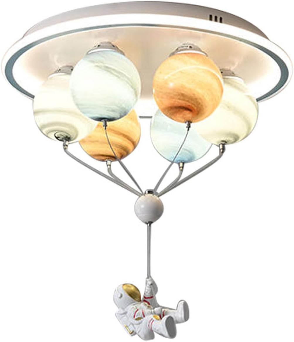 Astronaut Ceiling Lamp for Boys, Modern LED Chandelier, Creative 6-Light Starry Glass Lampshade, Adjustable Light Cord, Recessed Ceiling Lamp, Suitable for Children's Room, Bedroom, Nursery