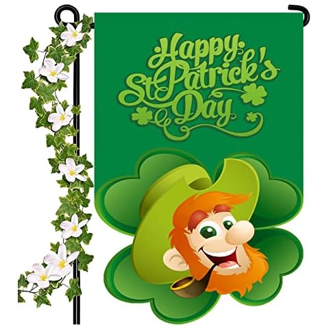 Happy St. Patrick's Day Garden Flag, Lucky Shamrocks St. Patrick's Day Garden Flag 12x18 Inch Double Sided Clover Decorative Flag for Outdoor Party Cover
