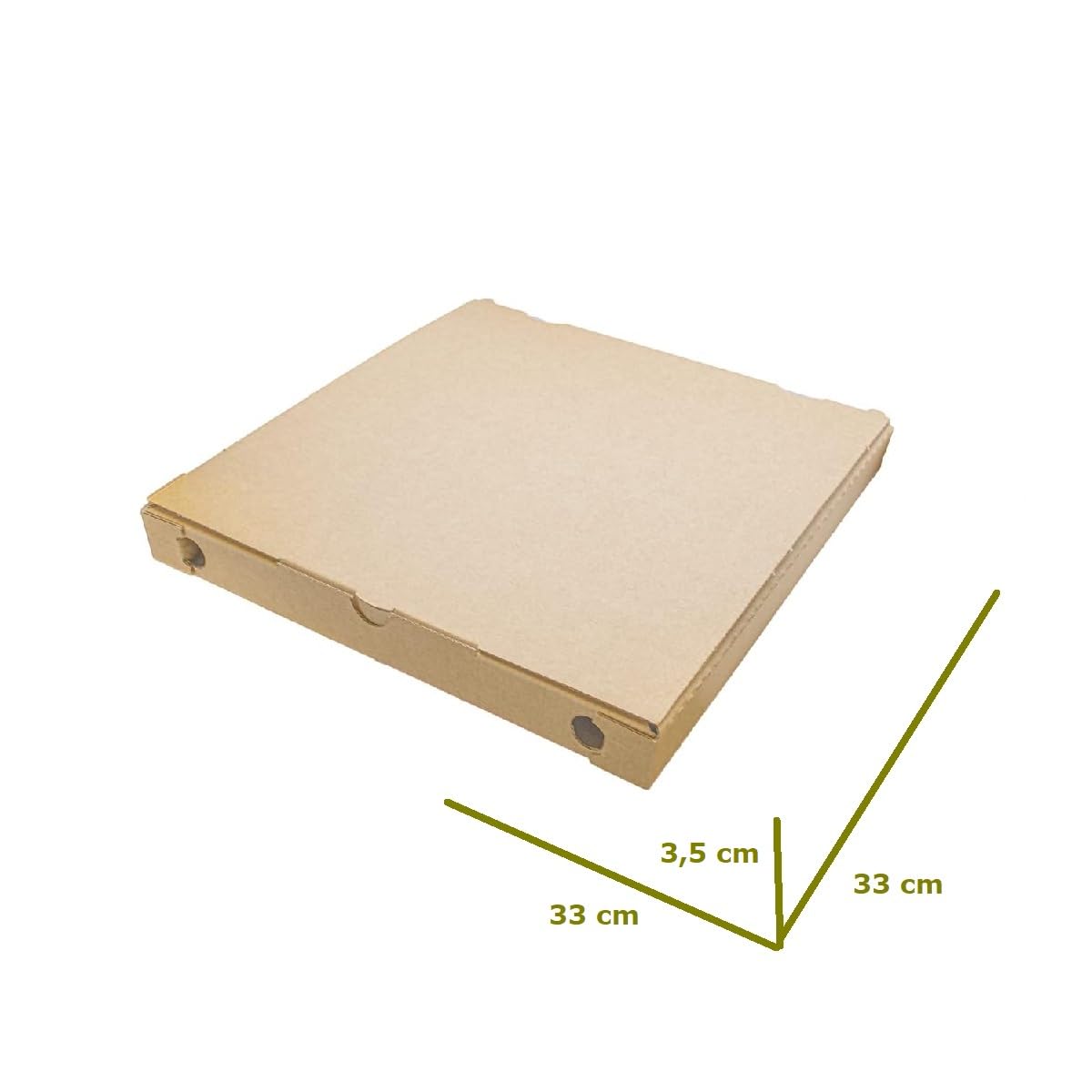 Scatola per Pizza in Cartone Naturale Avana 33x33x3,5cm Antitaglio Confezione da 100 Pezzi