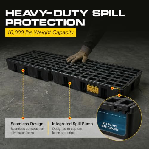 Image of Eagle 4 Drum Spill Containment Pallet with Drain, Made in the USA, Black