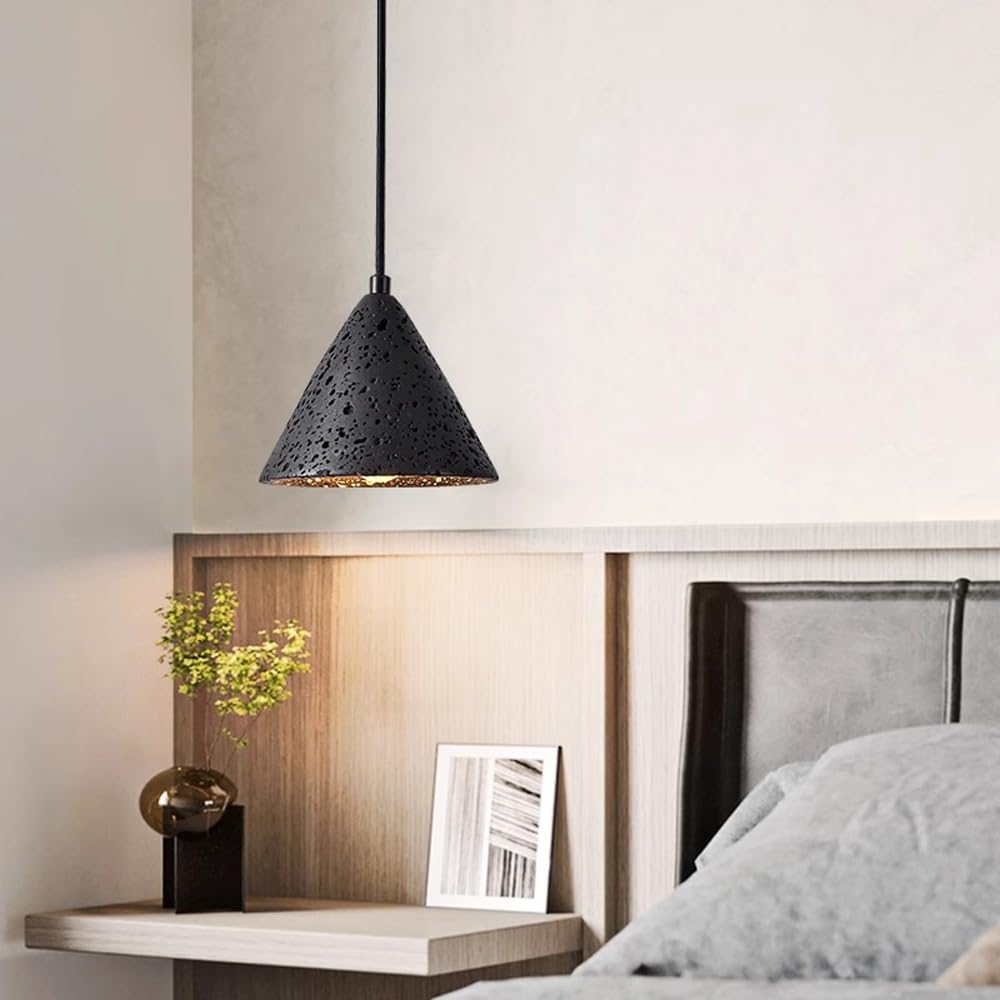 Lampada a sospensione a cono nero, lampada a moderna regolabile for isola cucina, apparecchio di illuminazione a soffitto sospeso in pietra nera naturale industriale