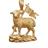 Divine Mark Lamb Of God (Agnus Dei) Necklace In Gold Plated Brass,Gold Lamb Of God Crest 30x30mm Pendant With 18 Inch Curb Chain Handmade Jewelry Charm For Men Women |YUPN_00794